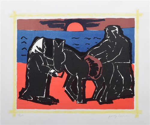 Lot 517 - Josef Herman, "The Red Sun", signed lithograph.