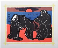 Lot 517 - Josef Herman, "The Red Sun", signed lithograph.