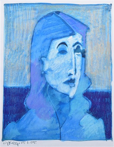 Lot 444 - Geoffrey Key, "Blue Head", mixed media.