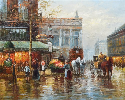 Lot 356 - W. Sita, 20th century, Parisian street scene, oil on canvas.