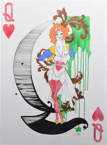 Lot 343 - Vic Quigley, "The Queen of Hearts", acrylic.