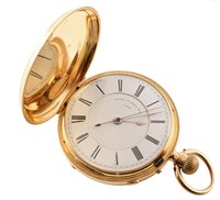 Lot 128 - 18ct gold full-Hunter pocket watch with stop watch function by Alfred Russell & Co