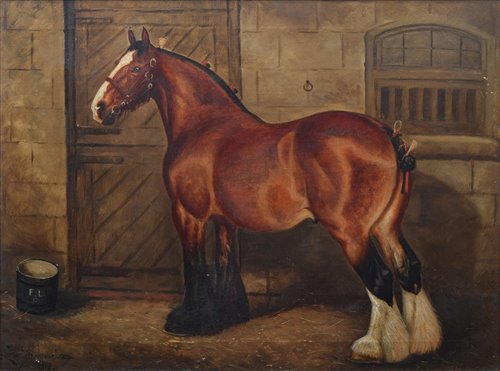 Lot 486 - Herbert St. John Jones, "First Prize Shire Gelding", oil.