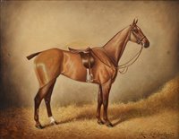 Lot 301 - Herbert St. John Jones, Portrait of a horse in a stable, oil.