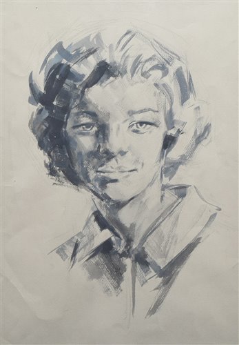 Lot 440 - Stephen Ward, "Head of Young Girl" (Head of Man on reverse), watercolour.